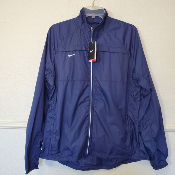 Nike Jacket Womens XL Navy Blue Full Zip Winsbreaker Lightweight Swoosh Logo - Picture 1 of 16